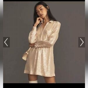 Pilcro Long Sleeve Sequin Mini Dress - Gold